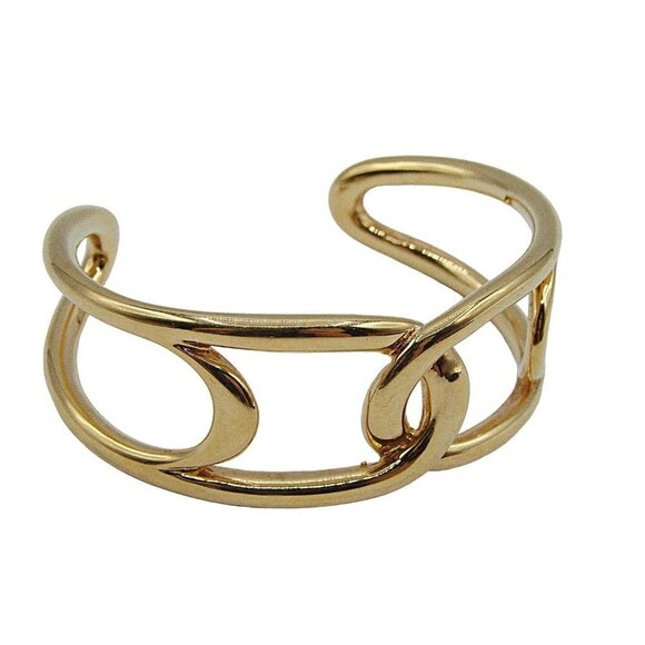 Napier Interlinking Oval Link Open Cuff Gold Bangle Bracelet Modernist Statement - Picture 1 of 8